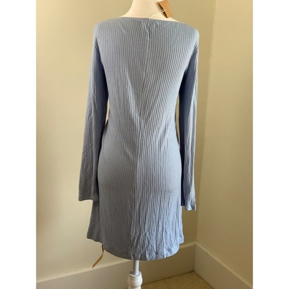 Reformation Rosario Ribbed Knit Mini Dress XL Sky Blue Long Sleeve Stretch - Picture 6 of 11